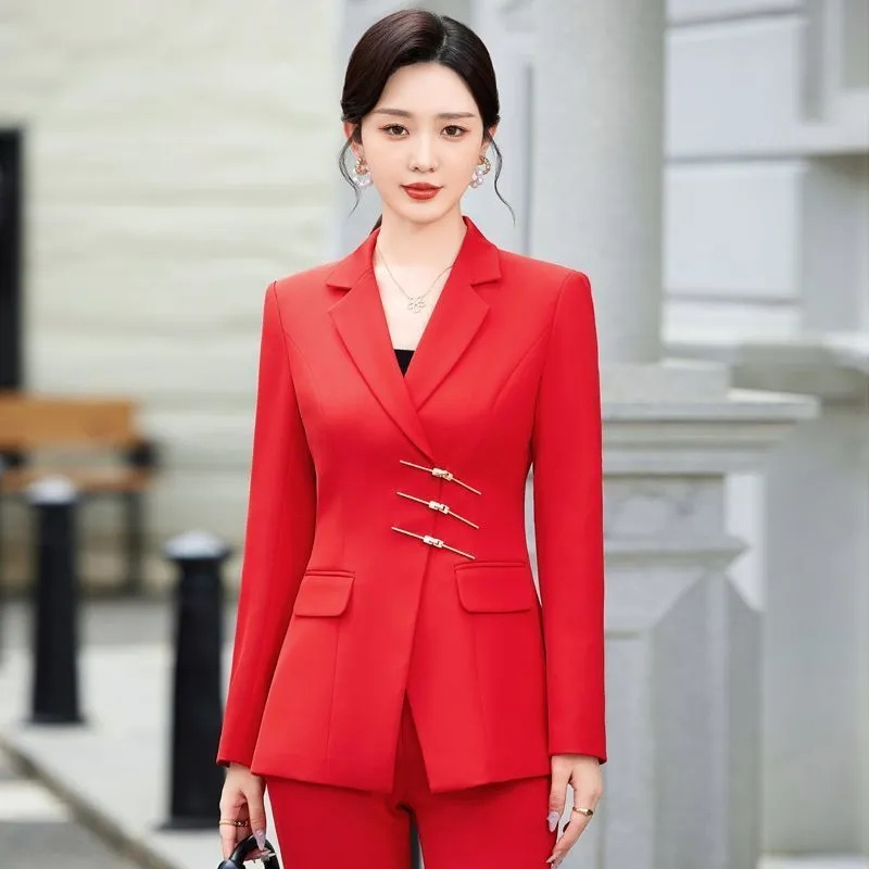 Women'S Red Formal Wear - 女性用2ピースフォーマルブレザー,ジャケットとパンツスーツ,作業服,オフィスウェア,白,赤,黒,ファッショナブル,2022