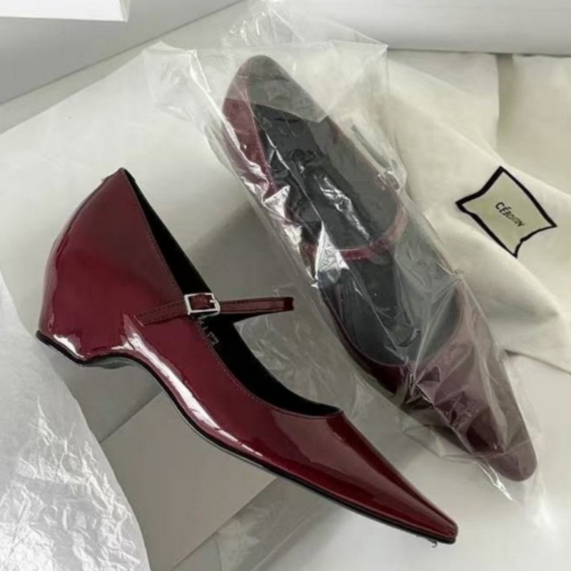 Womens Heels - 2026 新着甘いエレガントな靴女性ウェッジヒールメアリージェーンシューズポインテッドトゥ婦人靴メタルバックルトリムサンダル 5413