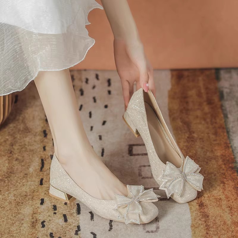 Womens Heels - 2025年レディース秋新作イブニングシューズ、ソフトソール、ローカット、ウェディングシューズ、普段履き、快適、ポリウレタンソール、ラバーアッパー