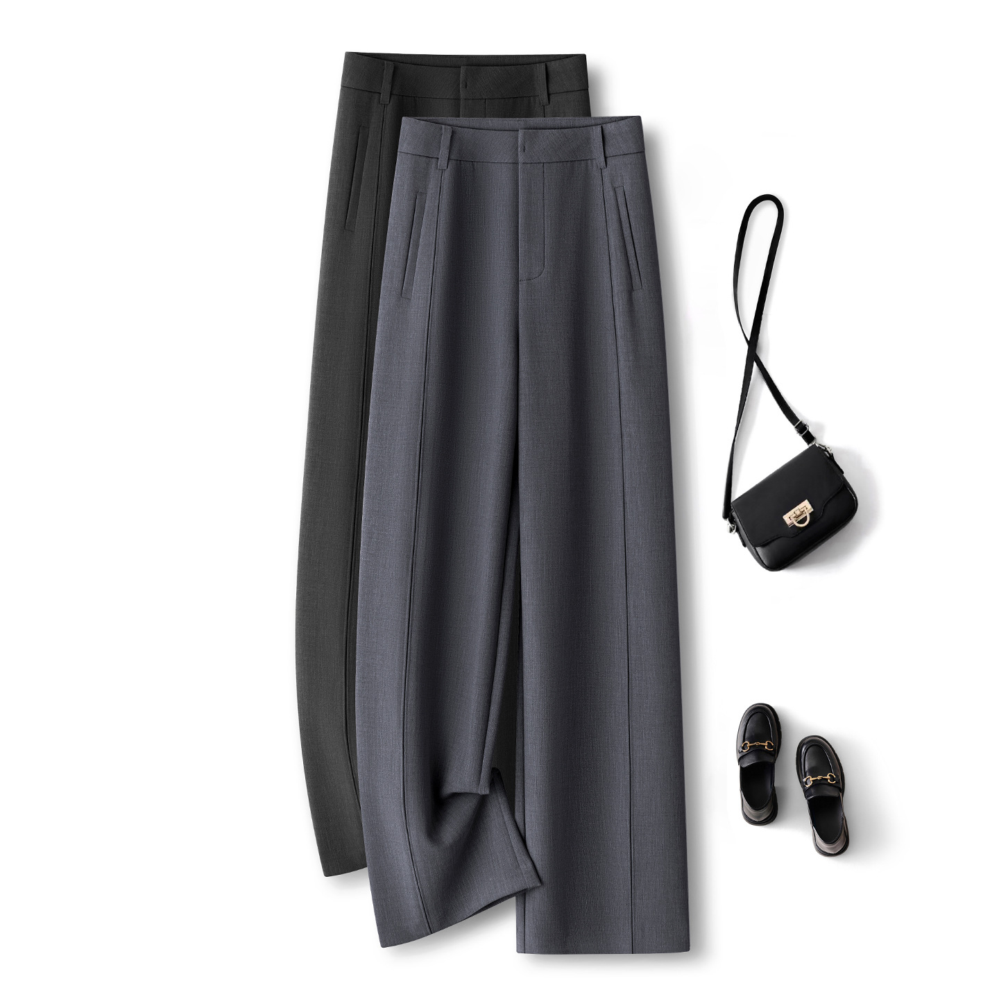 Tailored Trouser Wide - レディース、テーラード加工のワイドレッグパンツ、ハイウエスト、ストレートシルエット、オフィスやビジネスシーンにも適したカジュアルなスリムフィット、ゆったりとしたシルエットのパンツ。