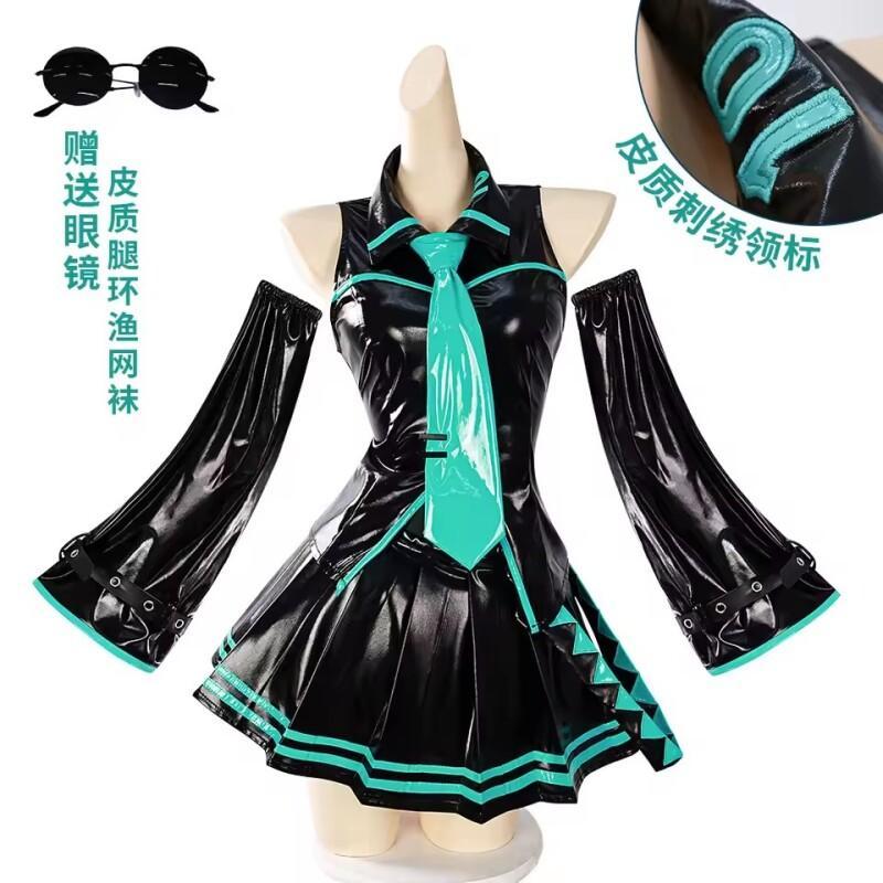Midi Dress - アニメコスプレフルセット、夢のようなレザーミディドレス+ JK制服+ウィッグ&アクセサリー、女性用ハロウィンパーティー衣装