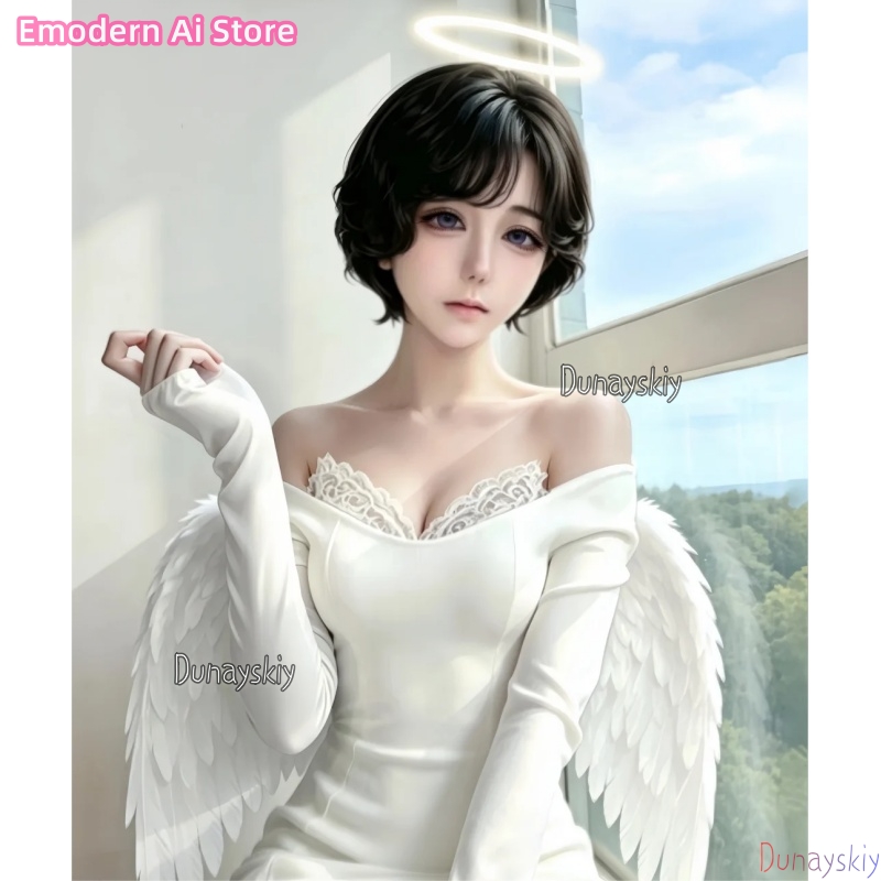 Evening Gown - 新しいイベントカフェクロスオーバーホワイトドレスアニメエイリアンステージコスプレスアデーモンエンジェルファッションオフショルダーイブニングドレスウィッグハロウィン