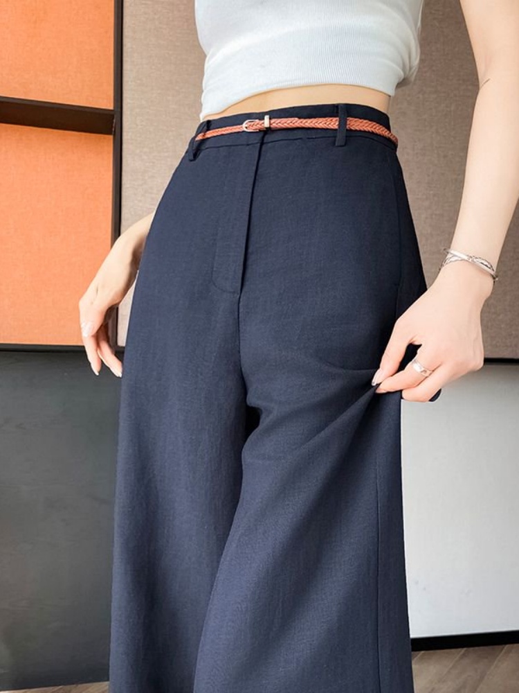 Tailored Trouser Wide - ハイウエストナローカットリネンコットンワイドレッグパンツ女性の夏薄い新しいスタイルのテーラードスーツパンツドレープストレートレッグ