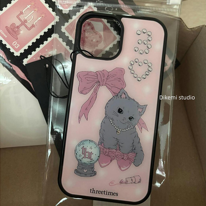 Womens Heels - 韓国ピンクのリボン付きハイヒール猫型iPhoneケース iPhone 17 Air 16 Pro
