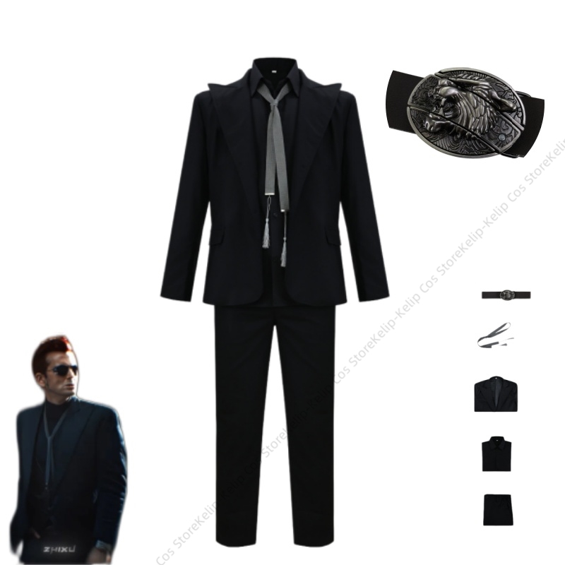 Womens Blazer - GO クロウリーコスプレ衣装黒スリムフィットスーツ悪魔エレガントなレトロブレザーパンツセット成人男性用ハロウィンパーティー衣装