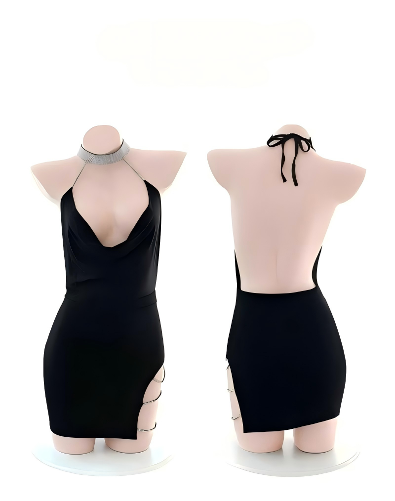Lace Dress - セクシーなストラップレスのプラスサイズランジェリー、セクシーなディープVユニフォーム、魅惑的な秘書風ドレス、ボディハグドレス、レースのシースルーミニスカート