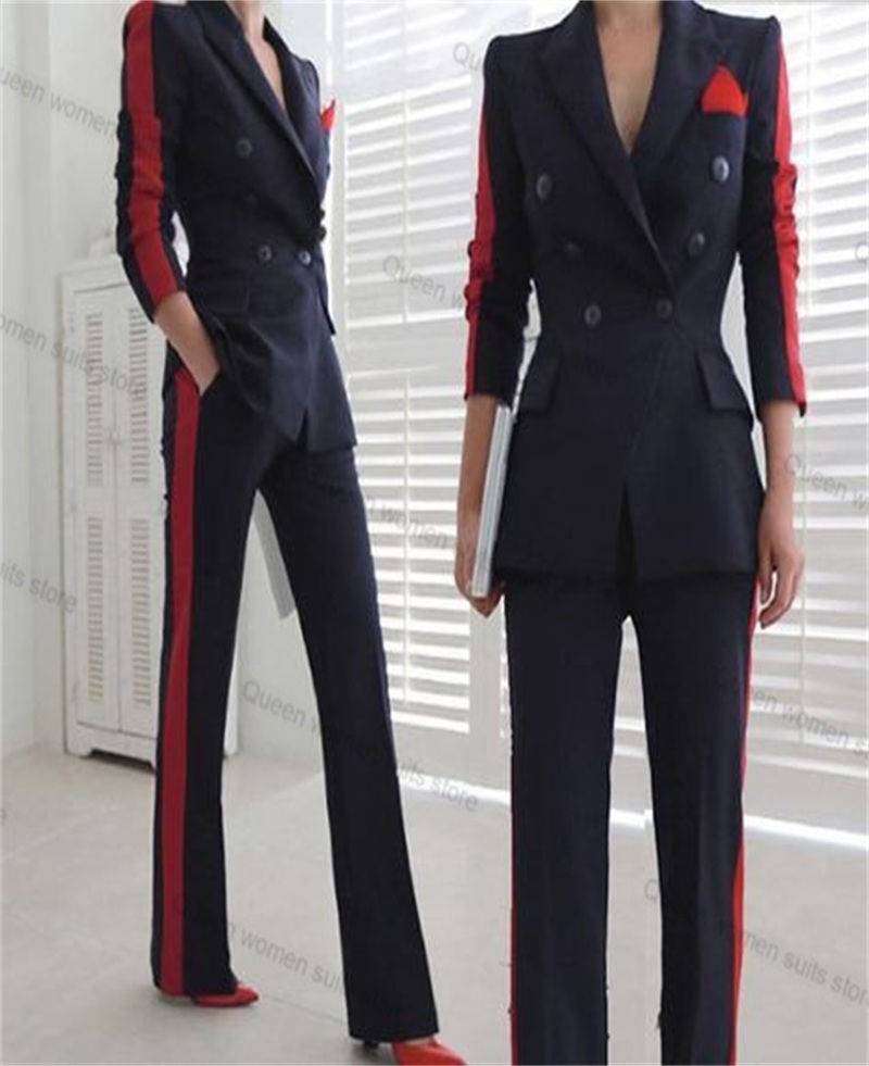 Women'S Red Formal Wear - 女性用2ピースフォーマルスーツセット,ブレザーとパンツ,ジャケット,コート,スプライシングカラー,タキシード,パンツ,カスタムメイド,赤,黒,秋