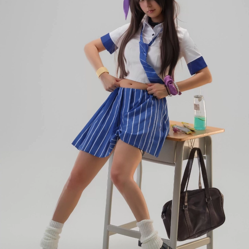 Womens Blazer - ナガコスプレ衣装 JK 制服ネイビーブレザープリーツスカートリボンニーハイソックス女性用ハロウィン