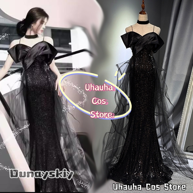 Evening Gown - コスプレ高級イブニングドレス衣装 aBcUH@ブラックスパンコールマーメイドイブニングドレス女性のウェディングパーティードレスハロウィンドレスアップ