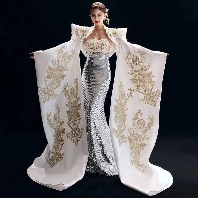 Formal Dress - 正式な司会者のドレスは、威厳があり、エレガントで、スリムで、中国風、ステージ、大人のファッションショー、そしてイブニングドレス、漢服です。