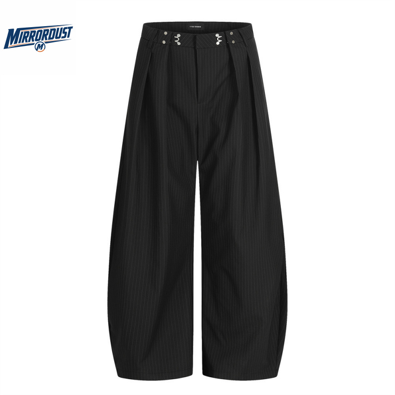 Tailored Trouser Wide - メンズピンストライプワイドレッグドレスパンツルーズフィットヴィンテージテーラードパンツカジュアルビジネス韓国ファッションボトムス