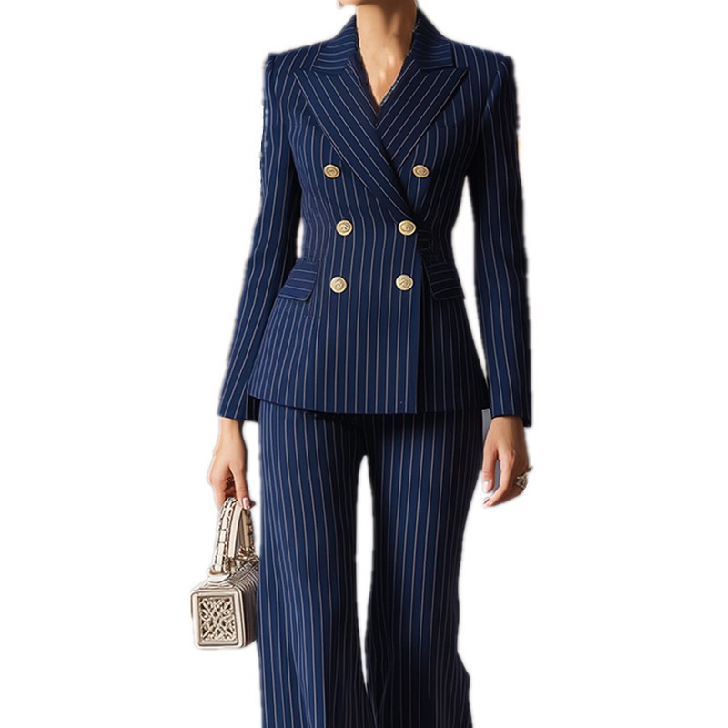 Tailored Trouser Wide - レディーススーツセットパンツ ワイドレッグパンツ ネイビーブルー テーラードフィット スラックス ダブルブレスト