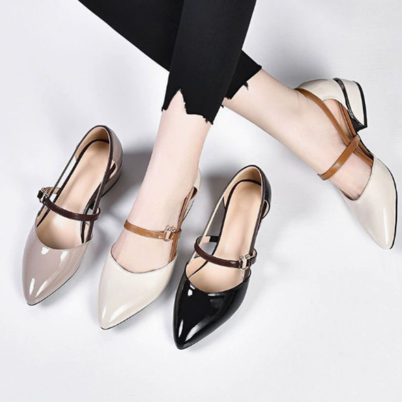 Pump Heel Block - 女性ツートーンスリングバックシューズポインテッドトゥブロックヒールポンプ快適な仕事オフィスシューズ女性用デイリーカジュアルレディースサンダル