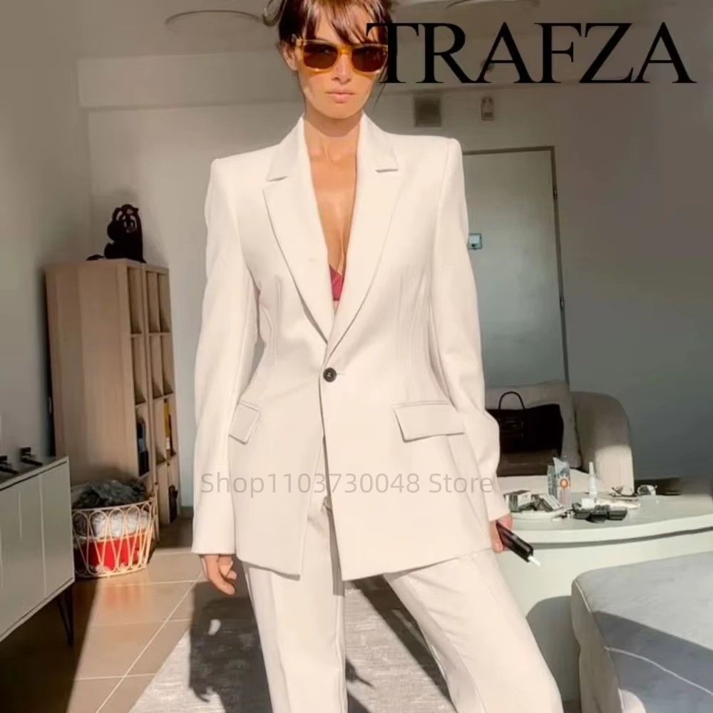 Women'S Red Formal Wear - ファッションオフィスレディースブレザーとパンツスーツフォーマルホワイト/レッド女性ジャケットズボン女性ビジネスワークウェア2ピース女性セット