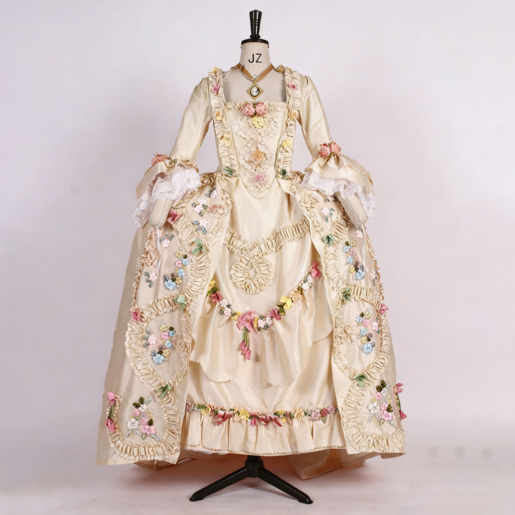 Evening Gown - 18世紀ロココ調女王衣装 ベージュのガウン マリーアントワネット風ファンシーイブニングドレス