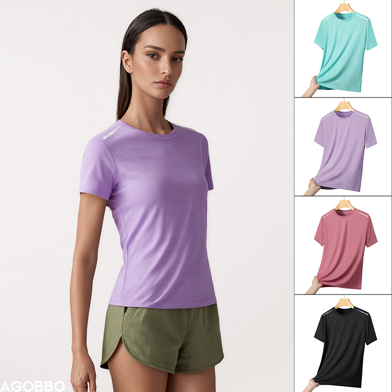 Silk Blouse - 女性反射ランニング Tシャツ高弾性メッシュ通気性速乾性アイスシルクスポーツトップ夏クール半袖アクティブ Tシャツ