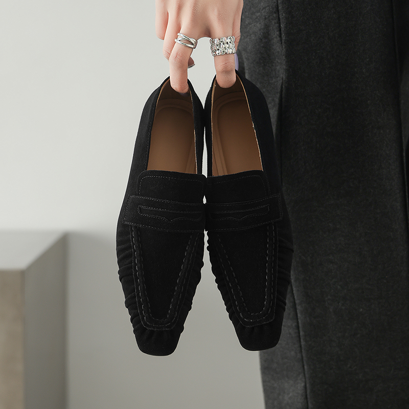 春の本革女性パンプスファッションプリーツスクエアトゥシューズ - Womens Heels のレビューと価格