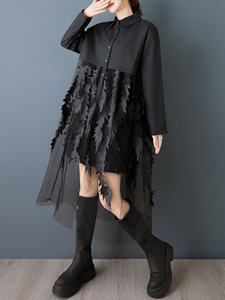メッシュパッチワークレッドヴィンテージシャツワンピース レデ - Women'S Red Formal Wear のレビューと価格