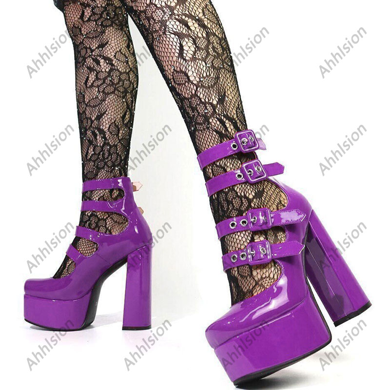 Ahhlsion 女性春ポンプパテントレザーバックルストラッ - Pump Heel Block のレビューと価格