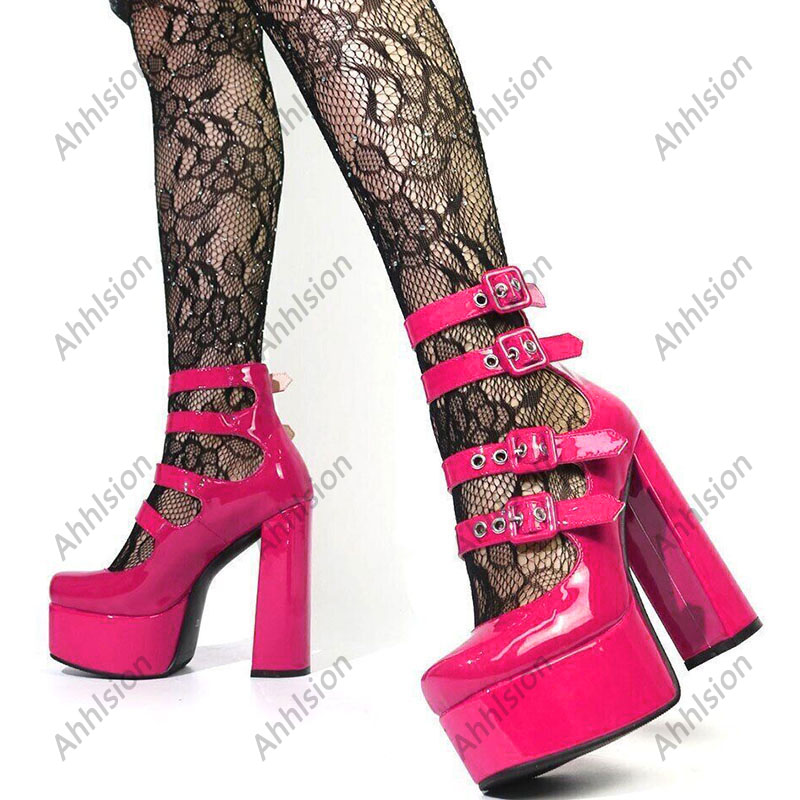 Ahhlsion 女性春ポンプパテントレザーバックルストラッ - Pump Heel Block のレビューと価格