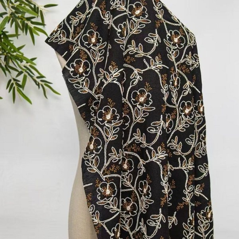 刺繍入りチュールレーストリム生地 リネンコットン ヴィンテー - Lace Dress のレビューと価格