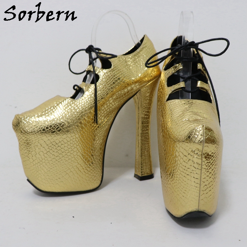 ソルバーン ゴールド クロコダイル 20cm パンプス ユニ - Pump Heel Block のレビューと価格