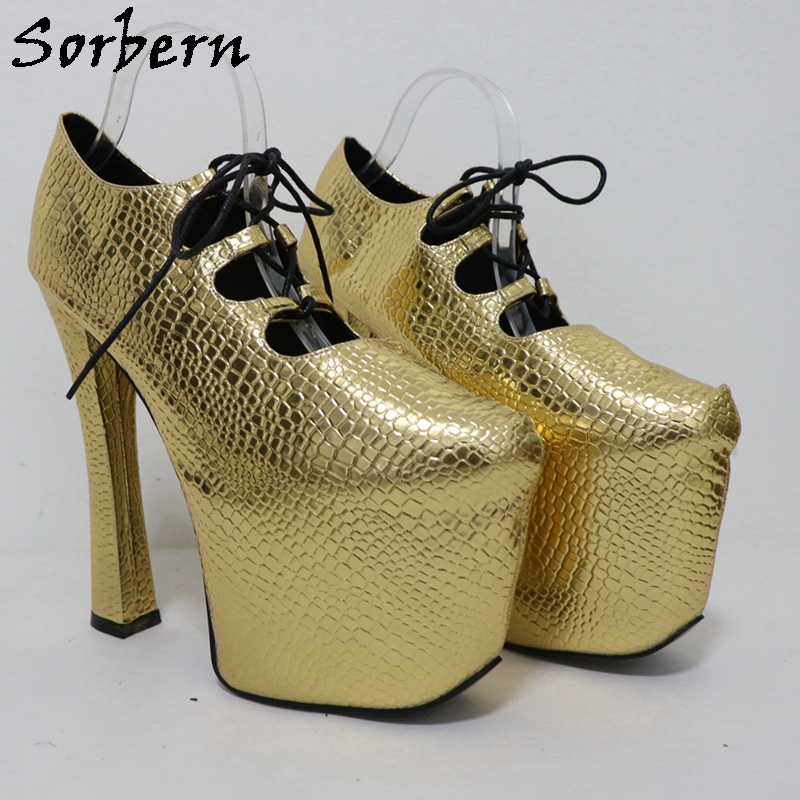 ソルバーン ゴールド クロコダイル 20cm パンプス ユニ - Pump Heel Block のレビューと価格