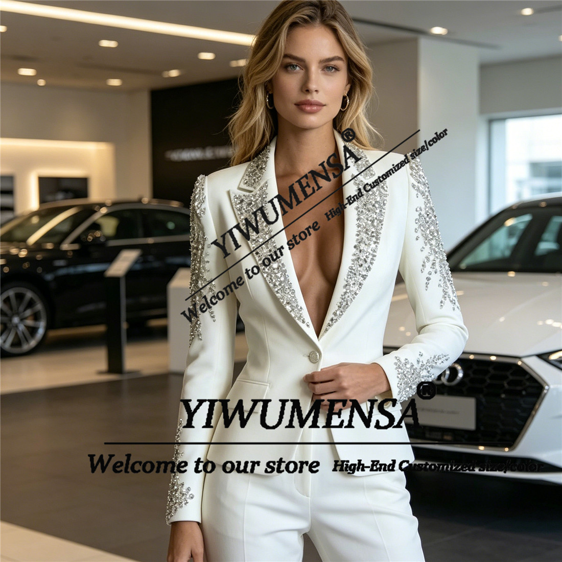 高級女性スーツ 2 ピースセットクリスタルビーズプロムブレザ - Womens Blazer のレビューと価格