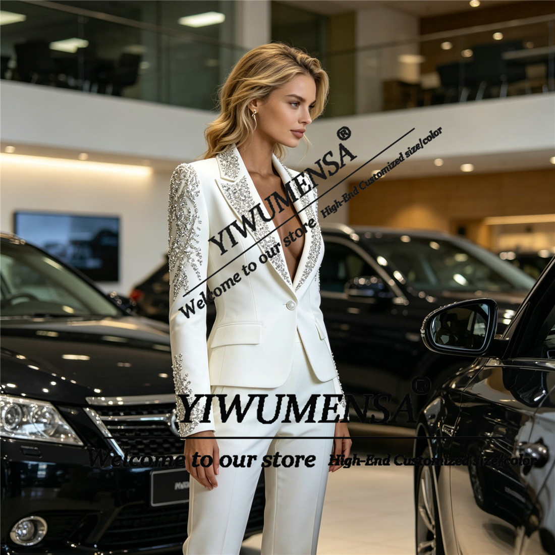 高級女性スーツ 2 ピースセットクリスタルビーズプロムブレザ - Womens Blazer のレビューと価格