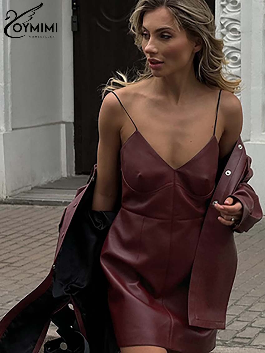 Oymimi ファッションワインレッド Pu レザー女性の  - Women'S Red Formal Wear のレビューと価格