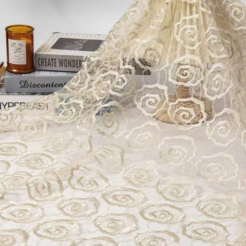 刺繍入りチュールレーストリム生地、丸縫いローズ柄、高級中国風 - Lace Dress のレビューと価格