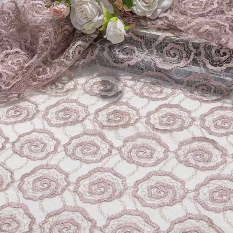 刺繍入りチュールレーストリム生地、丸縫いローズ柄、高級中国風 - Lace Dress のレビューと価格
