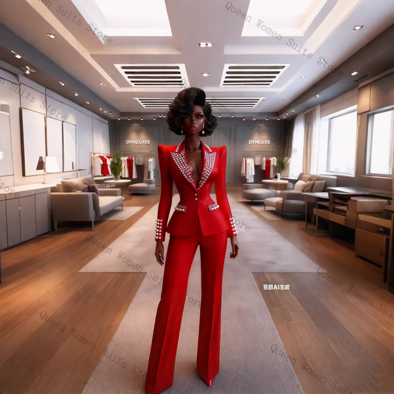 真珠レッド女性スーツパンツセット 2 個ブレザー + ズボン - Women'S Red Formal Wear のレビューと価格