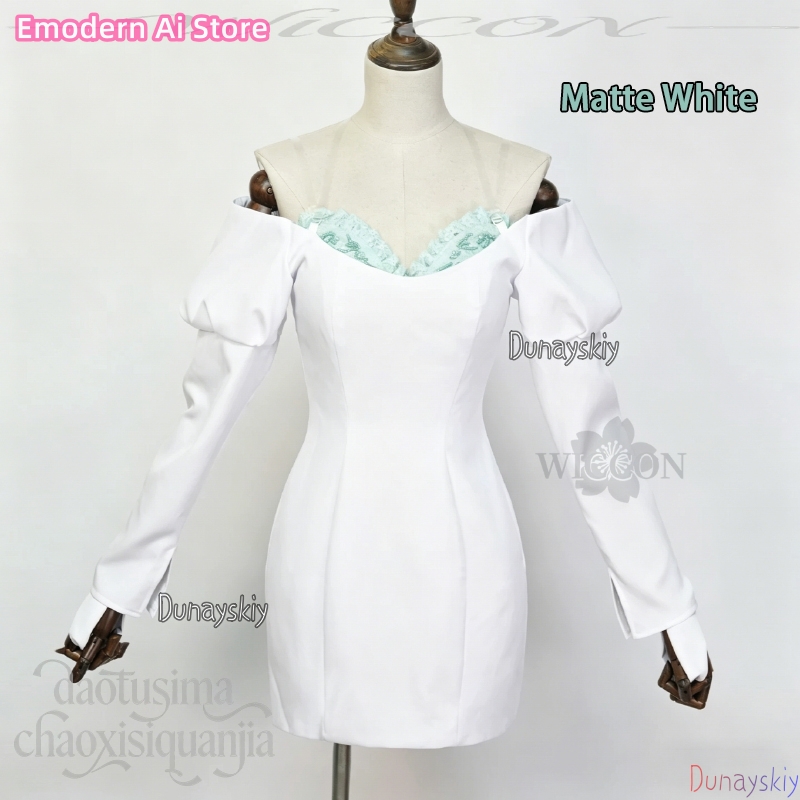 新しいイベントカフェクロスオーバーホワイトドレスアニメエイリ - Evening Gown のレビューと価格