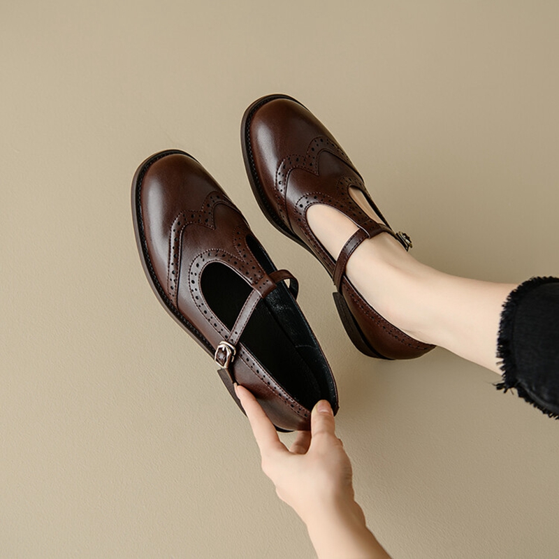 女性のためのスプリットレザーシューズ,ラウンドトゥマリアの靴 - Womens Heels のレビューと価格