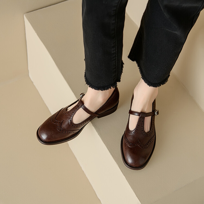 女性のためのスプリットレザーシューズ,ラウンドトゥマリアの靴 - Womens Heels のレビューと価格