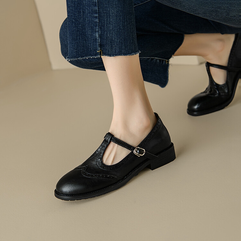 女性のためのスプリットレザーシューズ,ラウンドトゥマリアの靴 - Womens Heels のレビューと価格