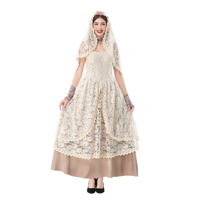 レースのベールが付いた、ストラップレスのフローラル柄ロングガ - Wedding Dress のレビューと価格