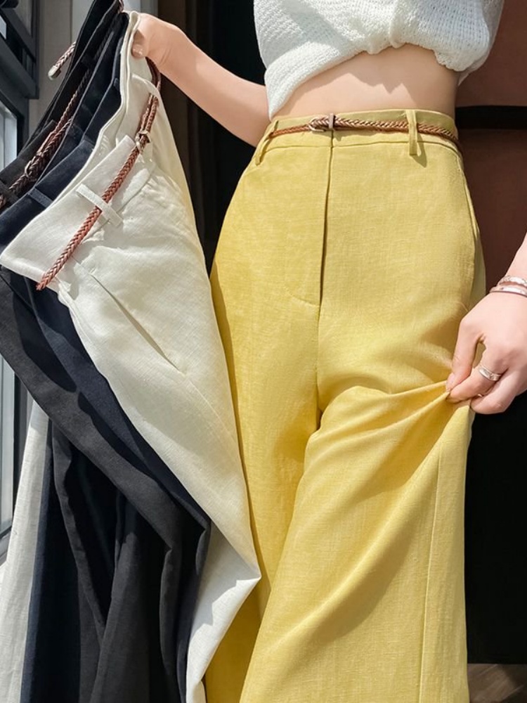 ハイウエストナローカットリネンコットンワイドレッグパンツ女性 - Tailored Trouser Wide のレビューと価格