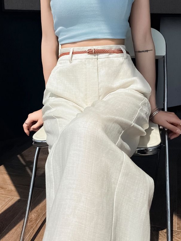 ハイウエストナローカットリネンコットンワイドレッグパンツ女性 - Tailored Trouser Wide のレビューと価格