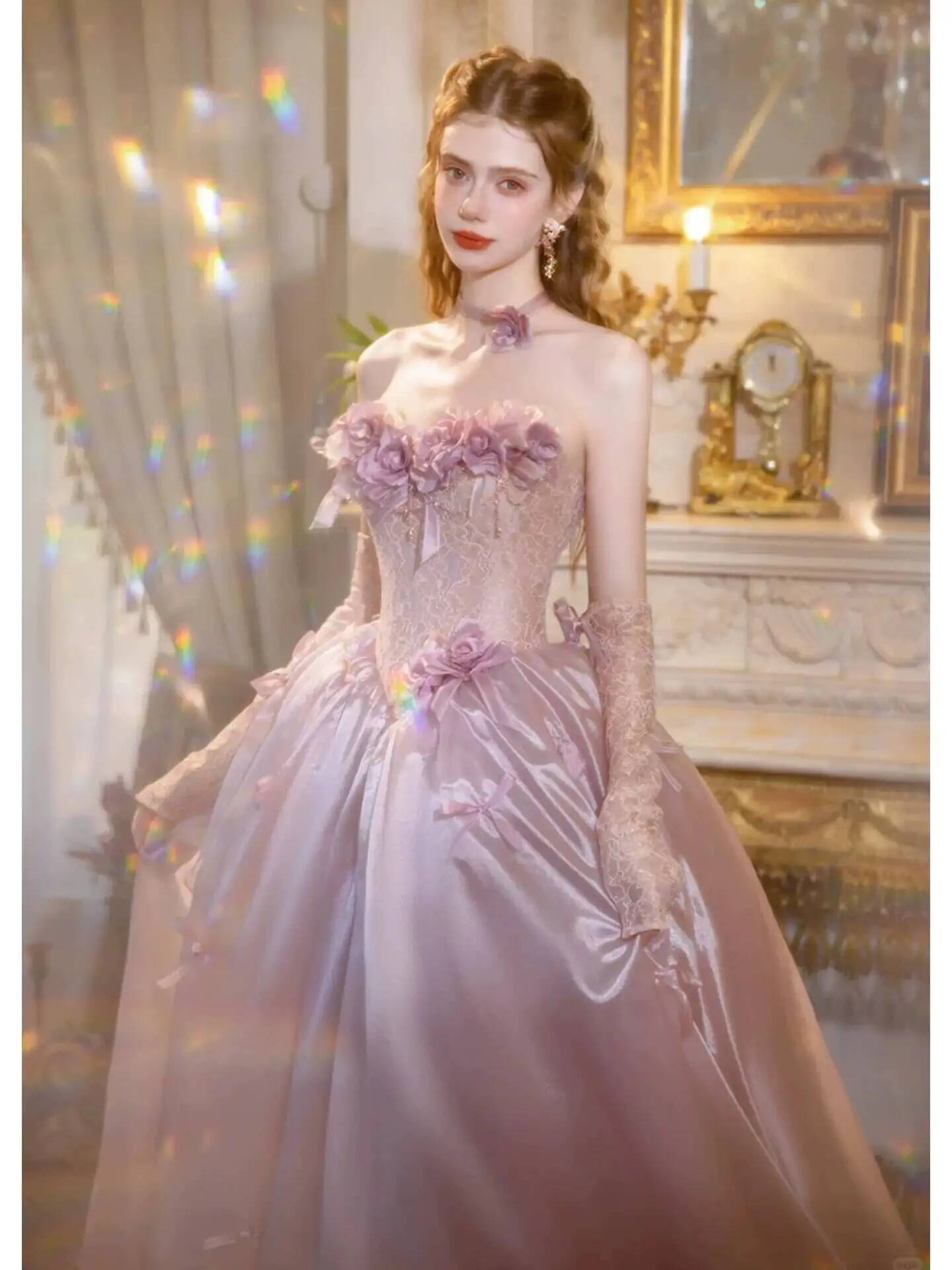 ヴィンテージダスティピンクプリンセスボールガウンストラップレ - Formal Dress のレビューと価格