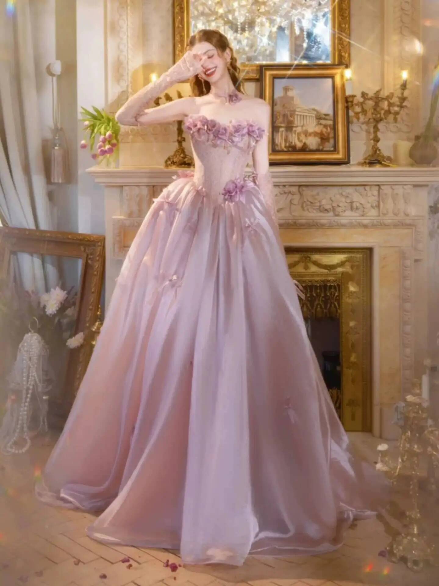 ヴィンテージダスティピンクプリンセスボールガウンストラップレ - Formal Dress のレビューと価格