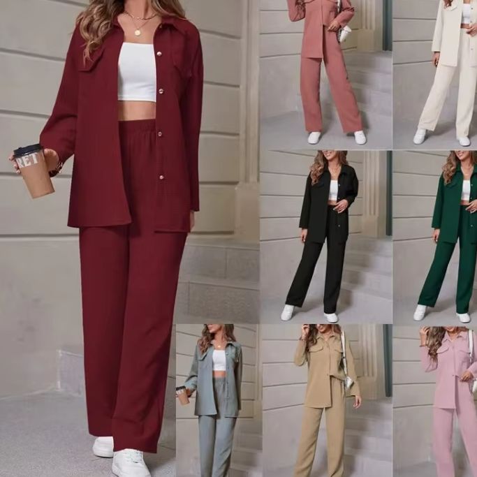 春と秋の新作ツーピースセット トレンドのワッフルラペルカーデ - Womens Blazer のレビューと価格