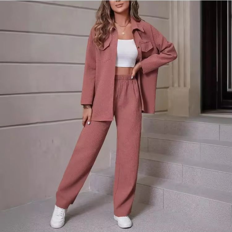 春と秋の新作ツーピースセット トレンドのワッフルラペルカーデ - Womens Blazer のレビューと価格