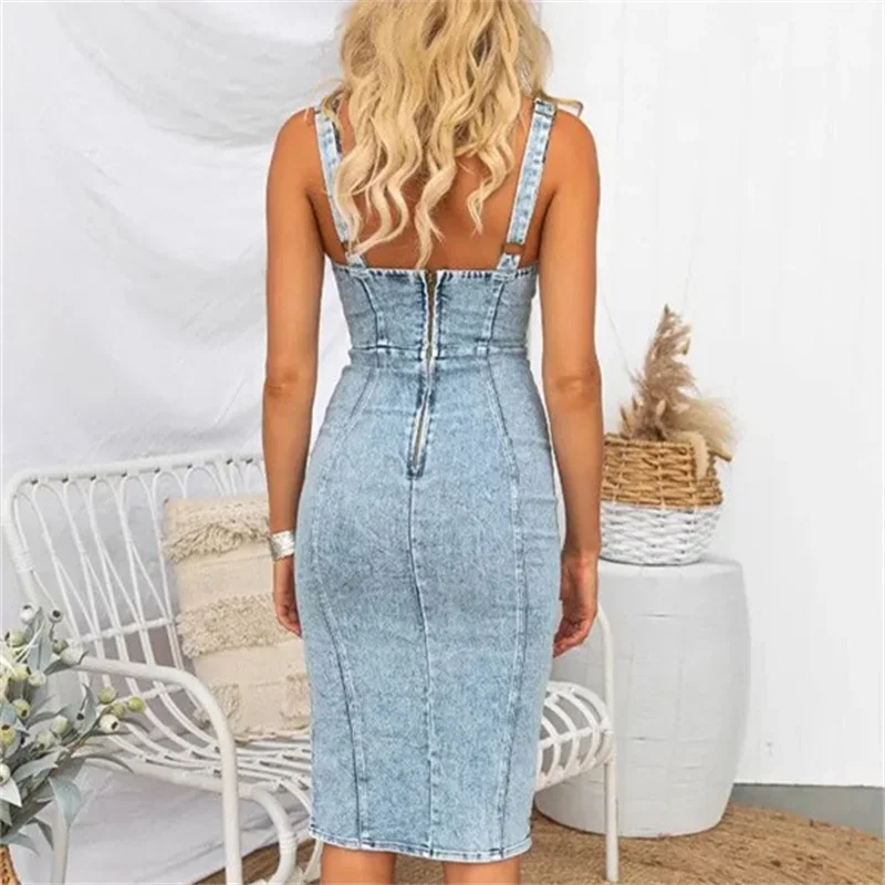 ヴィンテージスリムフィットデニムラップヒップドレス レディー - Midi Dress のレビューと価格