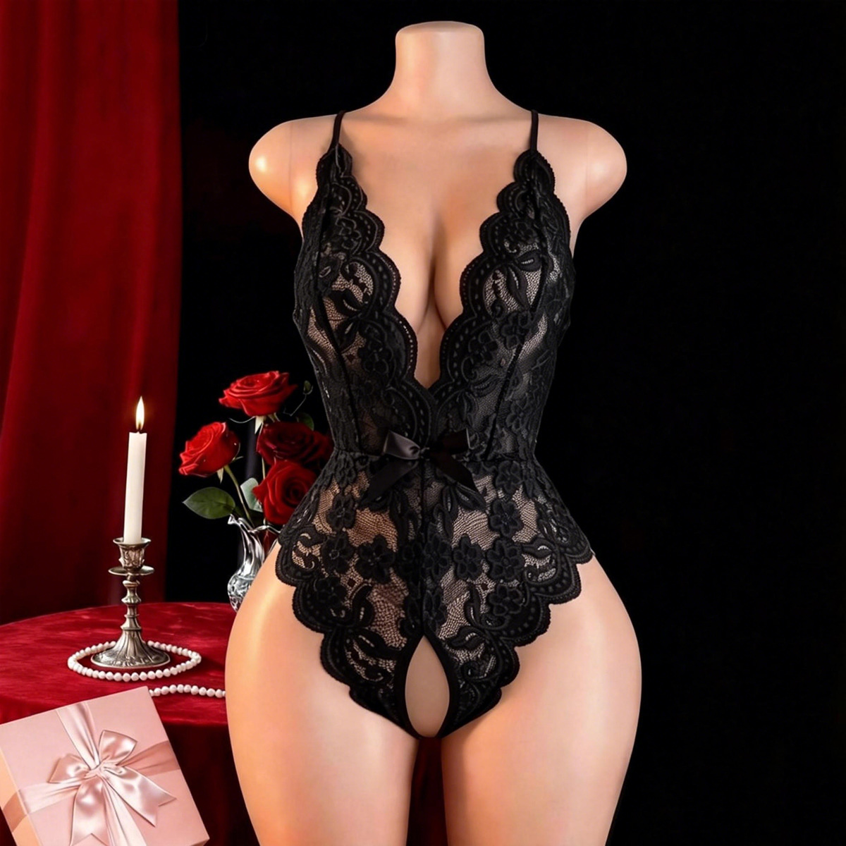 ホットクロッチレスセクシーランジェリー女性用エロティック下着 - Lace Dress のレビューと価格