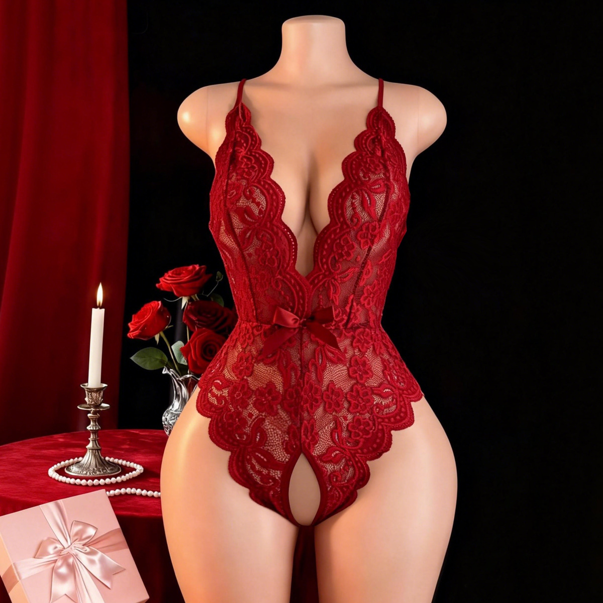 ホットクロッチレスセクシーランジェリー女性用エロティック下着 - Lace Dress のレビューと価格
