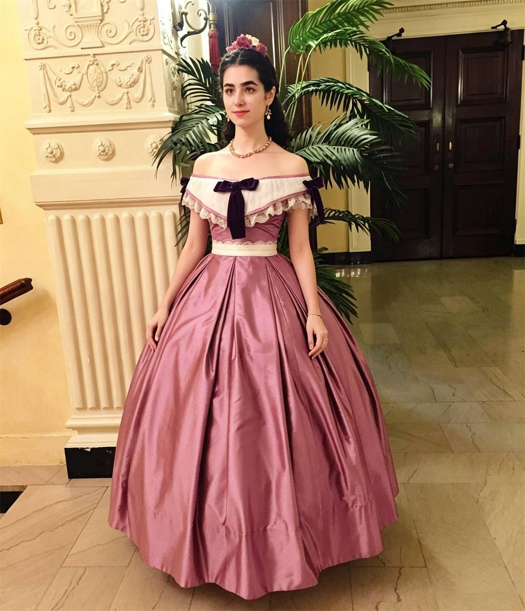 レトロなビクトリア朝の貴婦人風ドレス、オフショルダー、ダステ - Evening Gown のレビューと価格