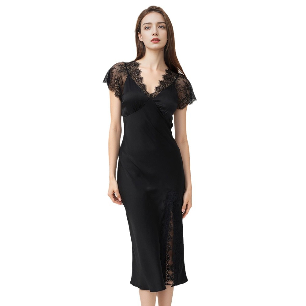 女性用セクシーレースシルクナイトドレス 19匁マルベリーシル - Lace Dress のレビューと価格