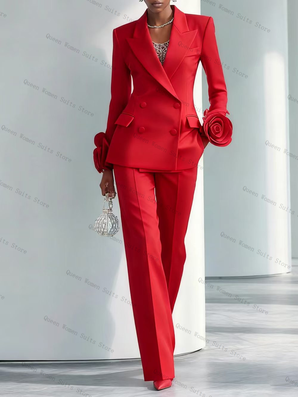 高級レッド女性スーツセット 2 個ブレザー + パンツズボン - Women'S Red Formal Wear のレビューと価格